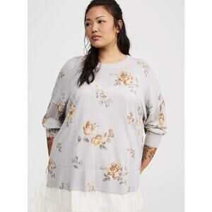 Torrid Women's Kirby Floral Blue Oversized Drop Shoulder Tunic Sweater Size 1X